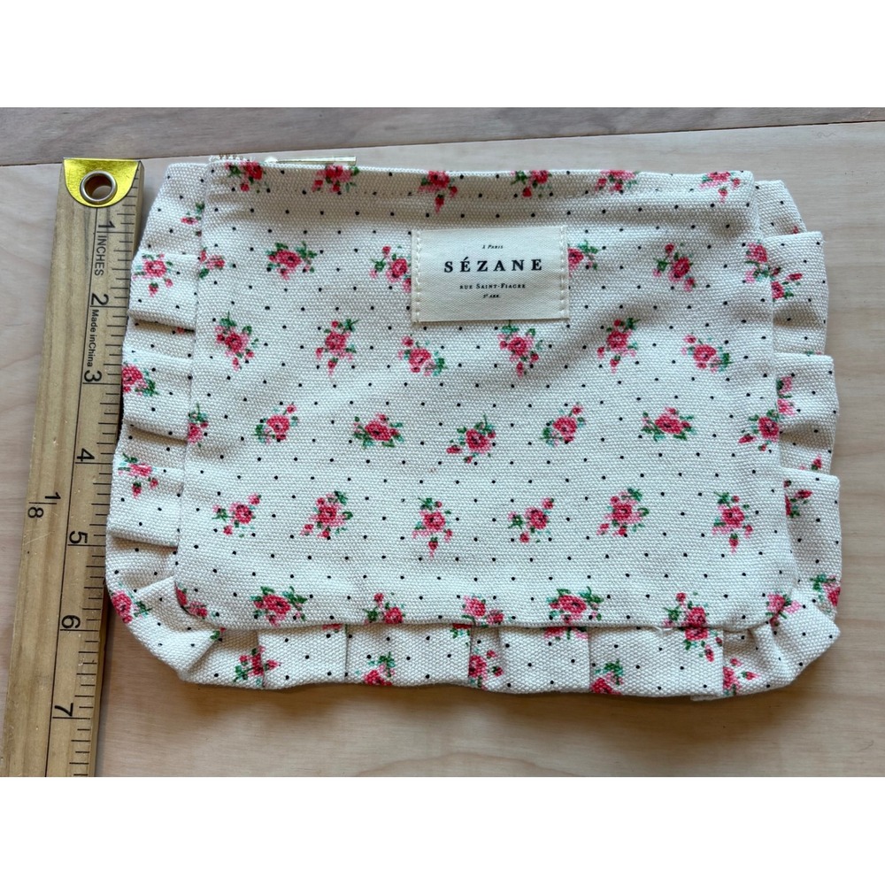 Sezane Floral Polka Dot Ruffle Makeup Pouch Cosmetic Bag Pink Romantic Cute - Picture 4 of 6
